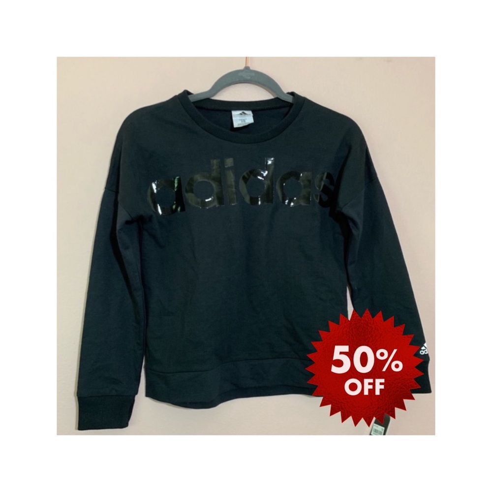 Adidas black glossy girls sweatshirt logo L 14